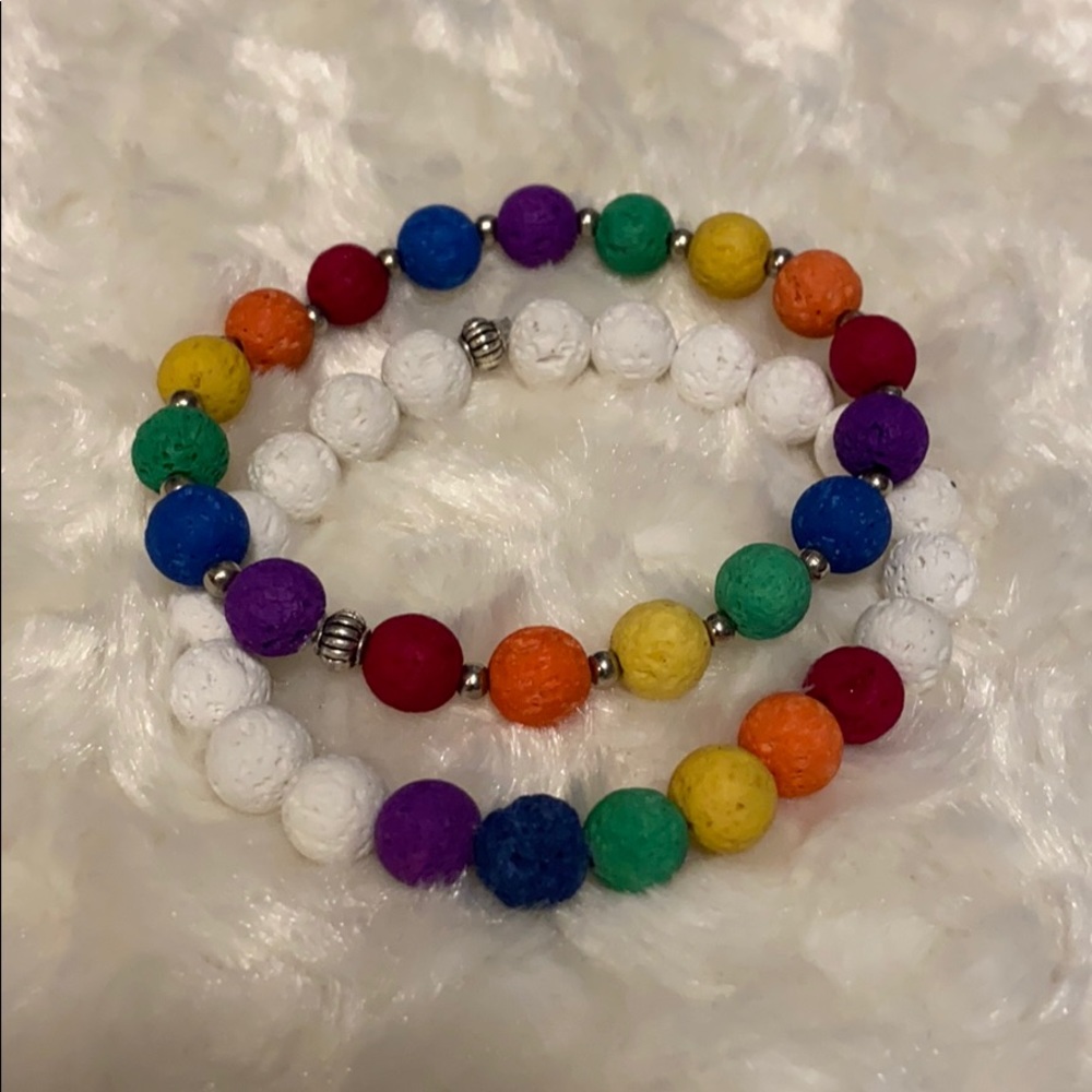 Rainbow Lava Stone Aromatherapy Stretch Beaded Diffuser Bracelet Stack